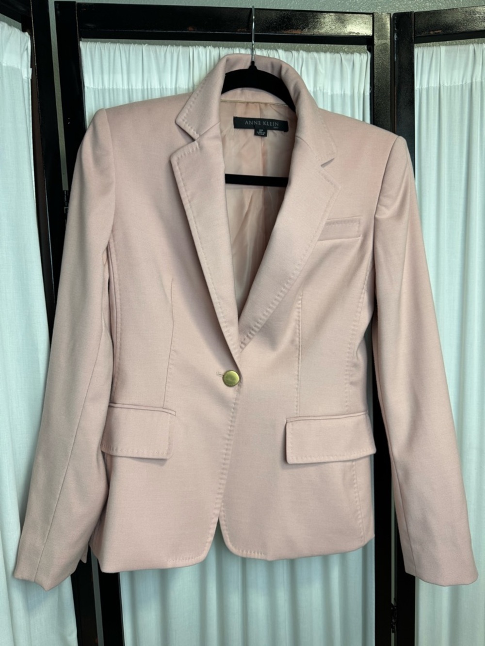 Anne Klein Light Blush Single-Button Tailored Wool Blend Blazer
